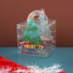 Clear Xmas bauble box with Christmas tree and gifts design